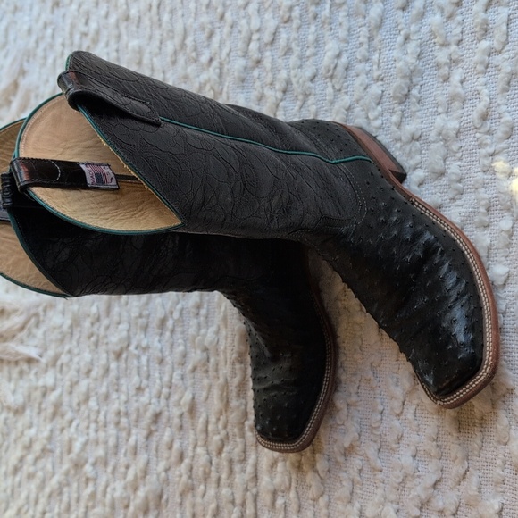 Anderson Bean Women's Black Ostrich Square Toe Cowboy Cowgirl Boots 10B - Picture 10 of 16